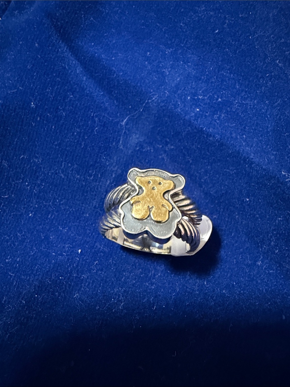 Two-Tone Teddy Bear Ring - Silver and Gold Tone